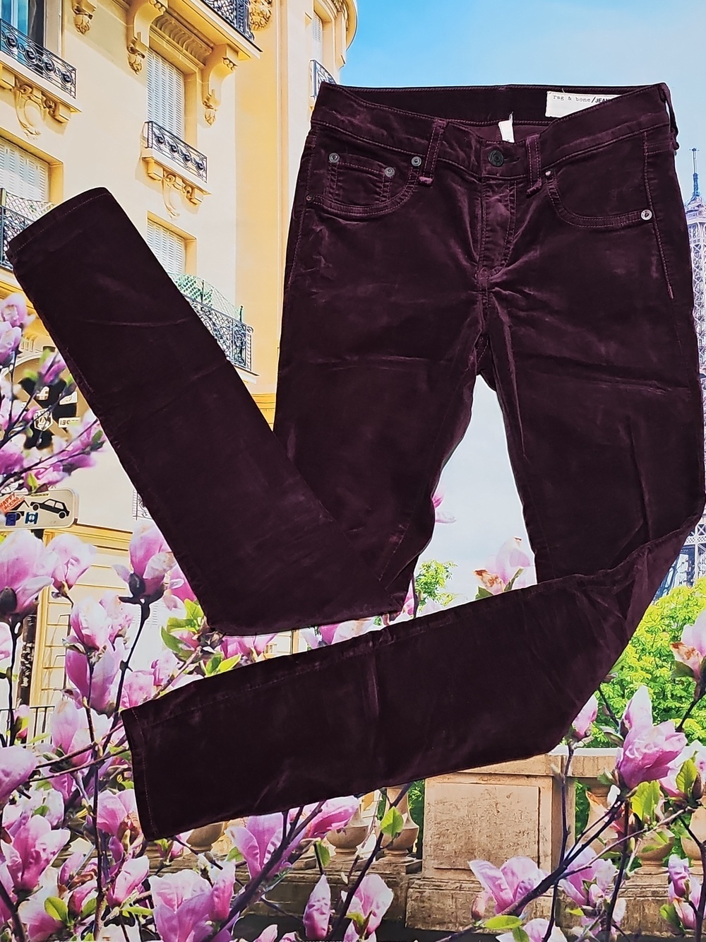 Rag & Bone Skinny‎ Velvet Burgundy Jeans Size 25 - Picture 2 of 5